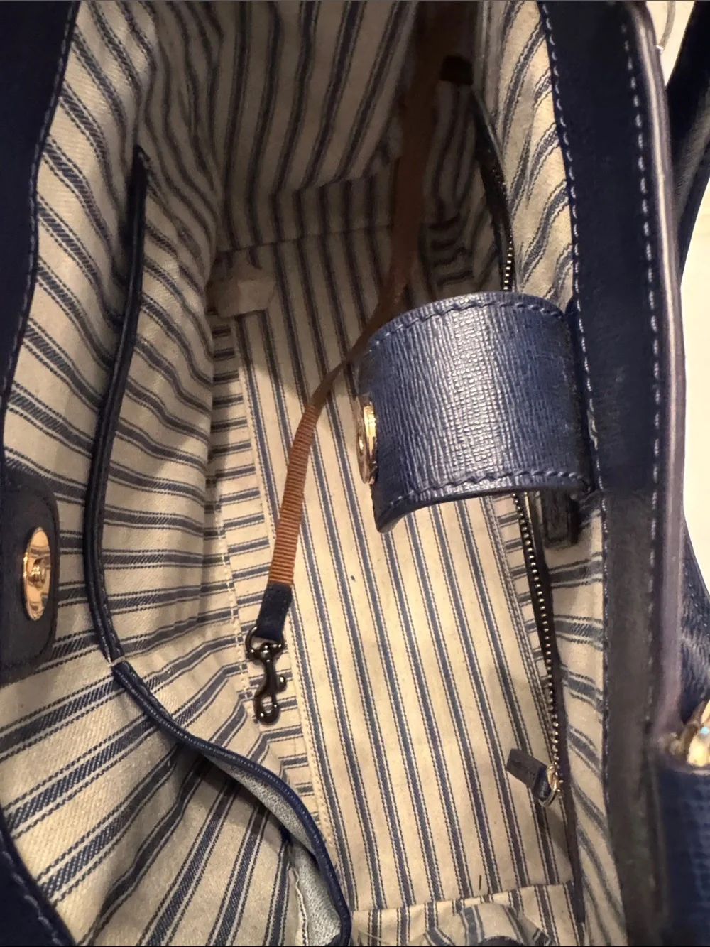 Dooney & Bourke Navy Leather Satchel with Gold Hardware